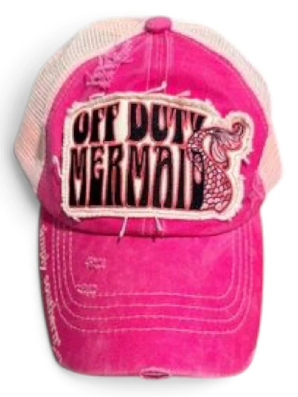 New Simply Southern Hot Pink 'Off Duty Mermaid' Distressed Trucker Hat
